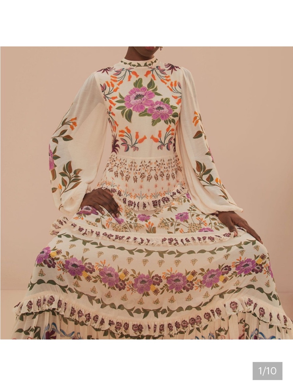 FARM Rio Cream Maxi Dress with Pink & Orange Floral Embroidery